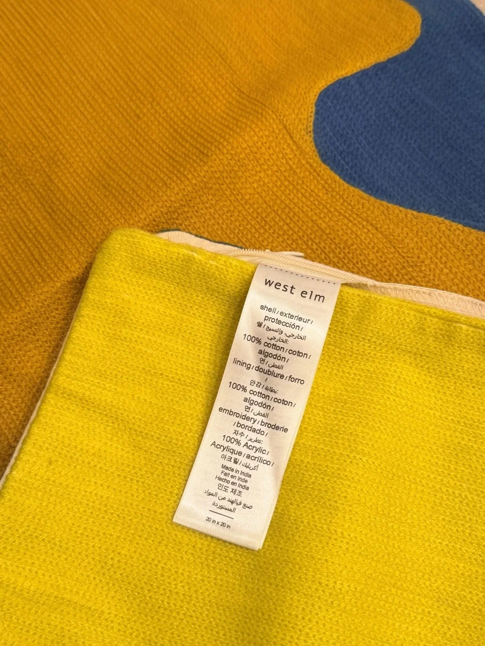 West Elm Blue and Yellow Abstract Knit Pillow Cover